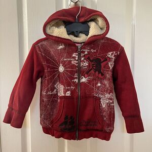 Disney Store Pirates of the Caribbean Red Sherpa Lined Hoodie Jacket Boys XS 4